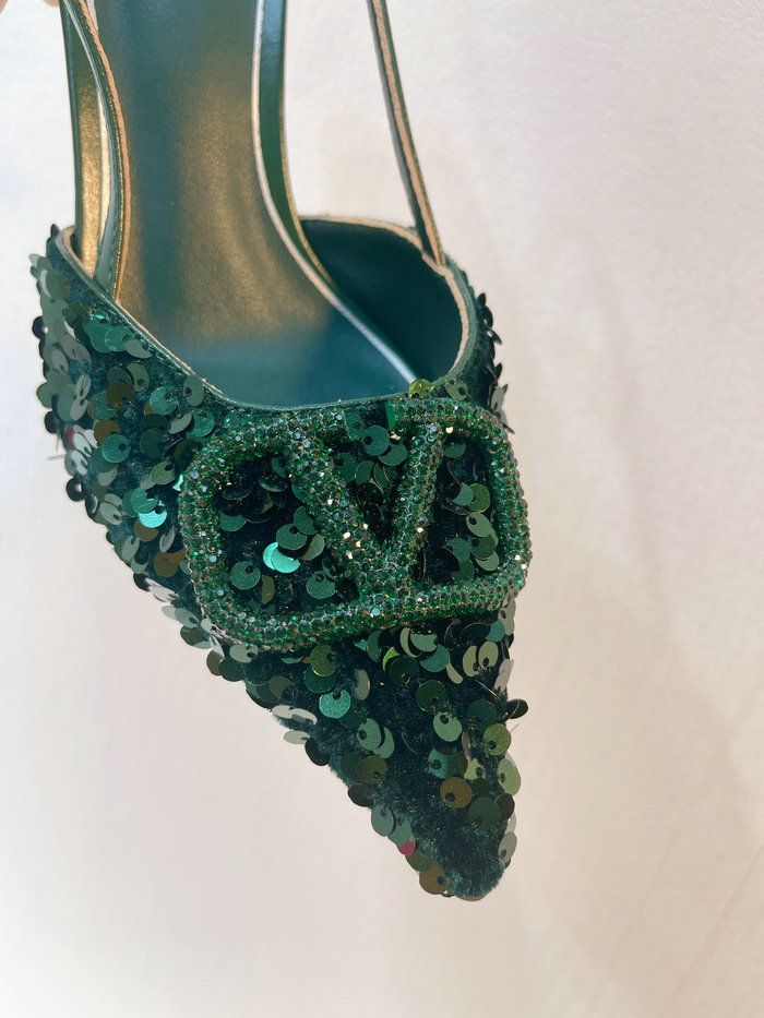 Valentino Sequins Slingback Pumps Green SNV073002