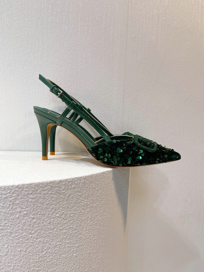 Valentino Sequins Slingback Pumps Green SNV073002