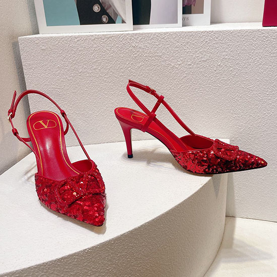 Valentino Sequins Slingback Pumps Red SNV073002