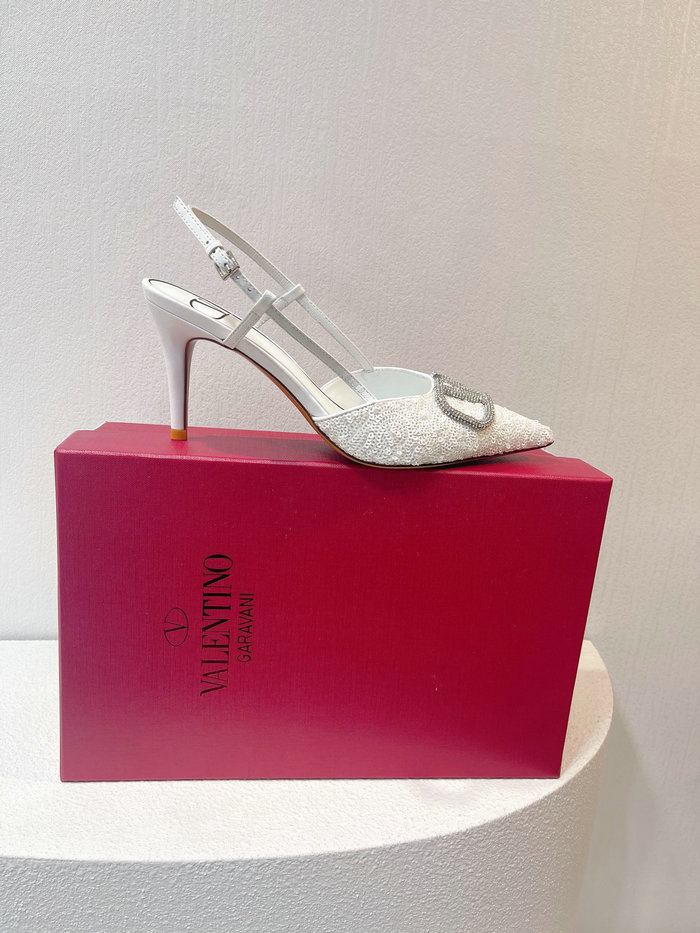 Valentino Sequins Slingback Pumps White SNV073002