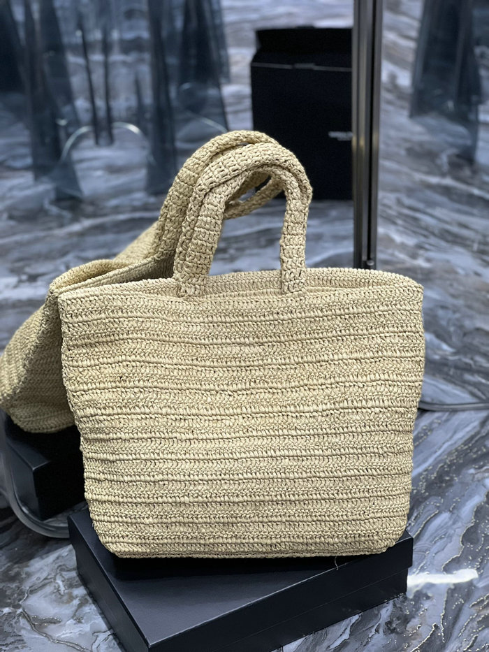 Saint Laurent Raffia Rive Gauche Tote Bag Beige 688864