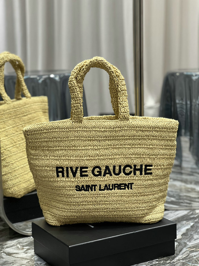 Saint Laurent Raffia Rive Gauche Tote Bag Beige 688864