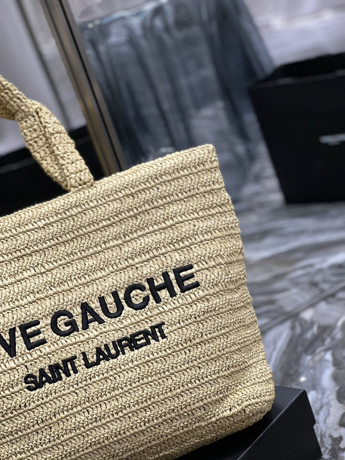 Saint Laurent Raffia Rive Gauche Tote Bag Beige 688864