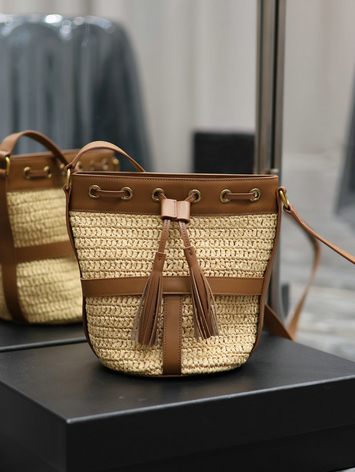 Saint Laurent Raffia Shoulder Bag Beige 688223