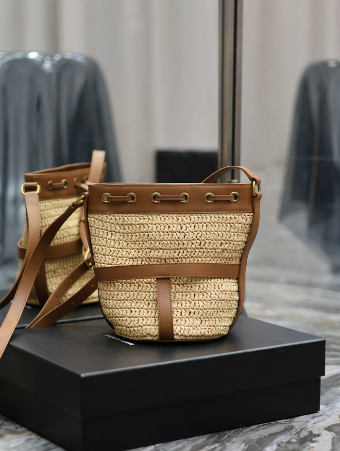 Saint Laurent Raffia Shoulder Bag Beige 688223