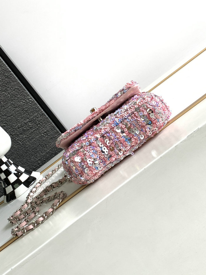 Chanel Sequins Mini Flap Evening Bag Pink AS23