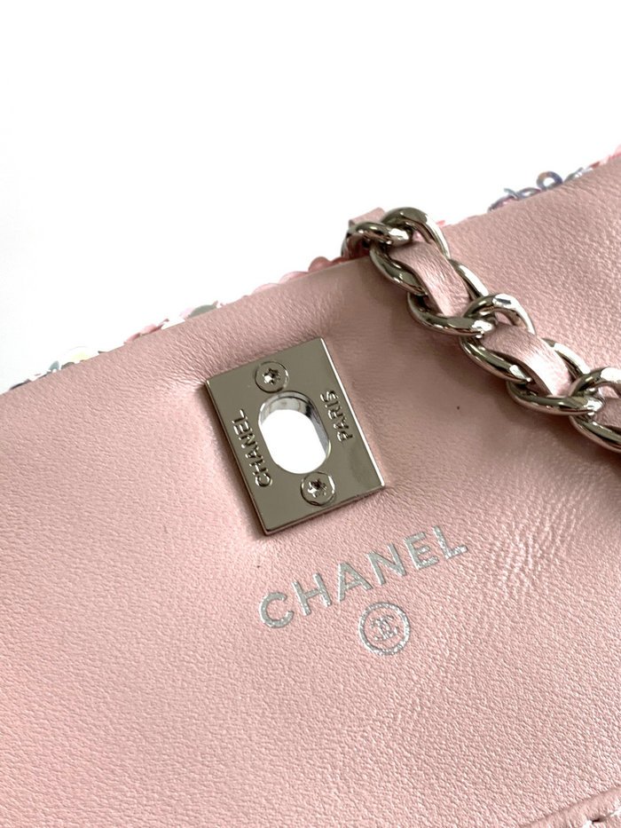 Chanel Sequins Mini Flap Evening Bag Pink AS23