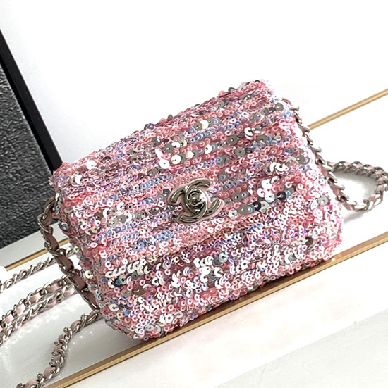 Chanel Sequins Mini Flap Evening Bag Pink AS23