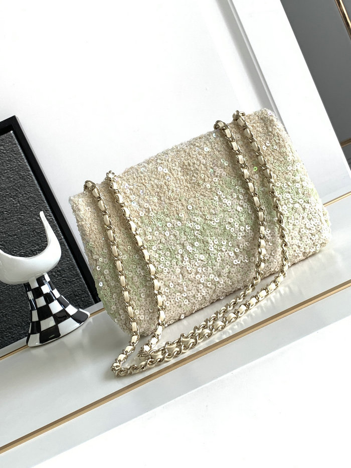 Chanel Sequins Small Flap Evening Bag Beige AS23