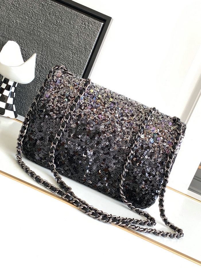 Chanel Sequins Small Flap Evening Bag Black AS23