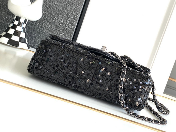 Chanel Sequins Small Flap Evening Bag Black AS23