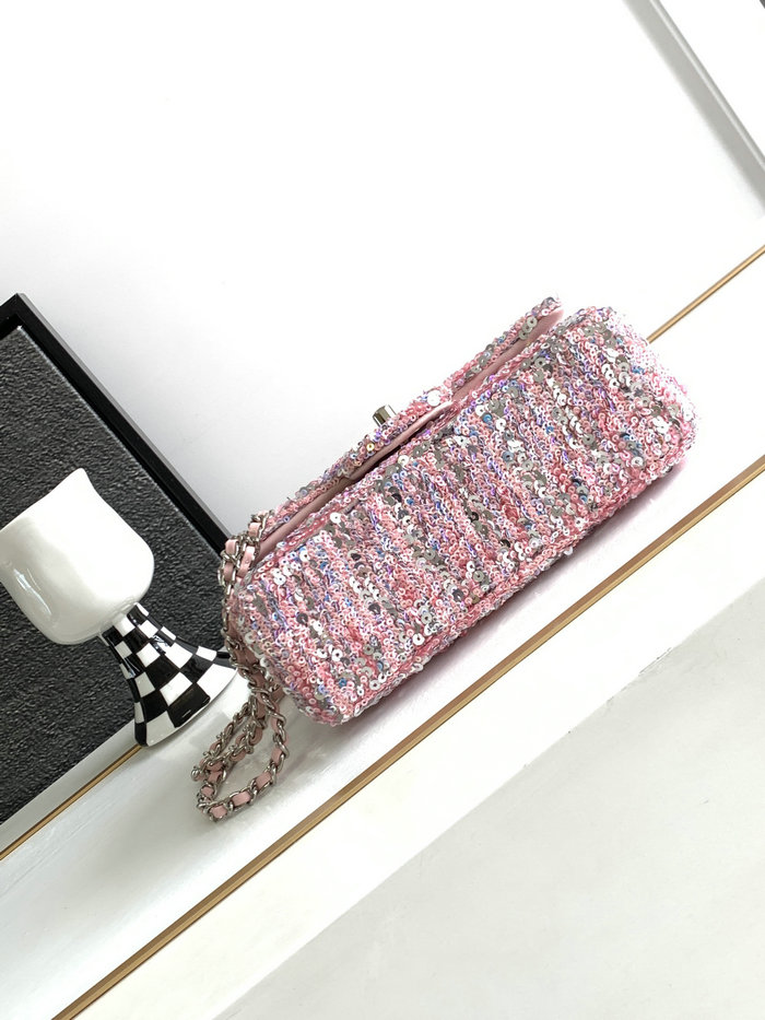 Chanel Sequins Small Flap Evening Bag Pink AS23