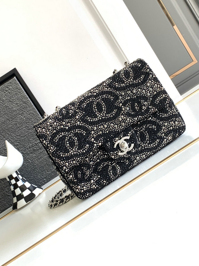 Chanel Small Flap Evening Bag With Crystal Black AS23