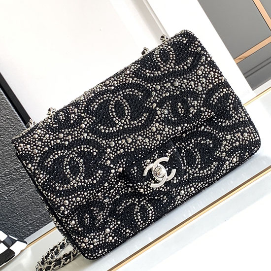 Chanel Small Flap Evening Bag With Crystal Black AS23