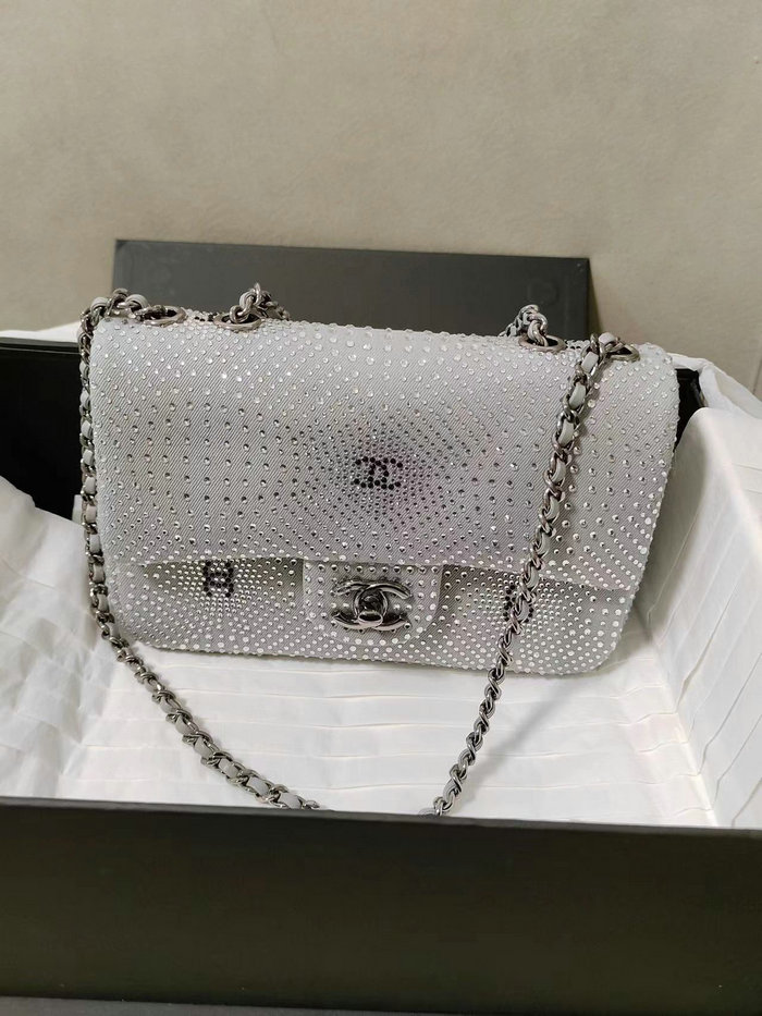 Chanel Small Flap Evening Bag With Crystal Grey AS2320