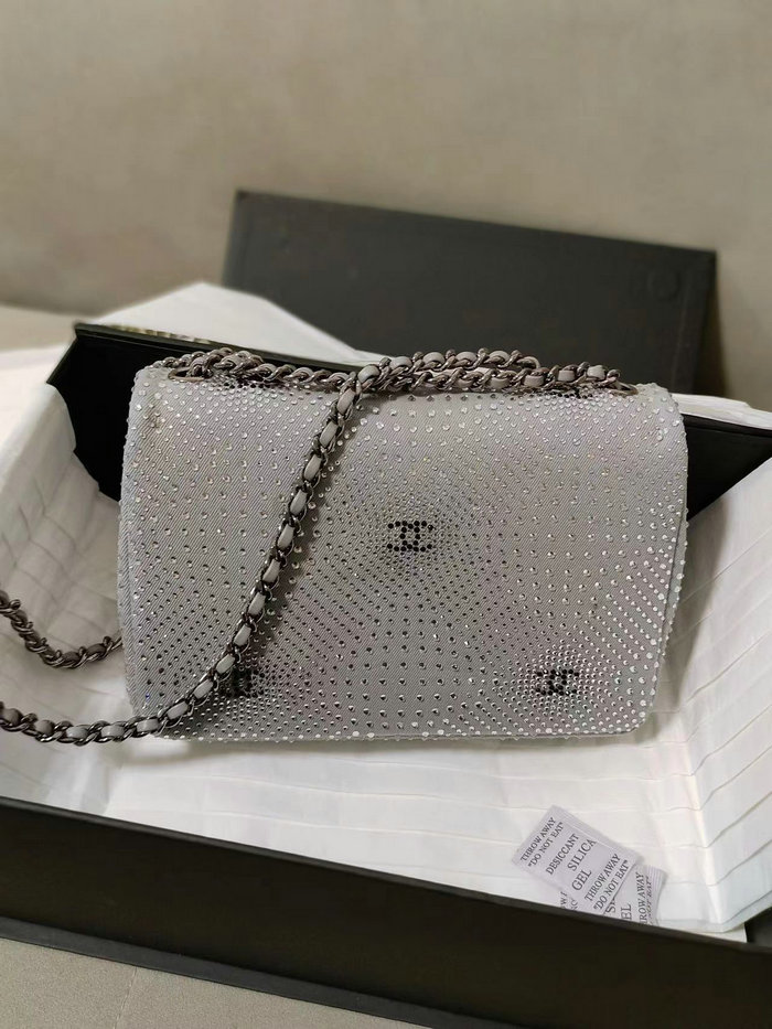 Chanel Small Flap Evening Bag With Crystal Grey AS2320