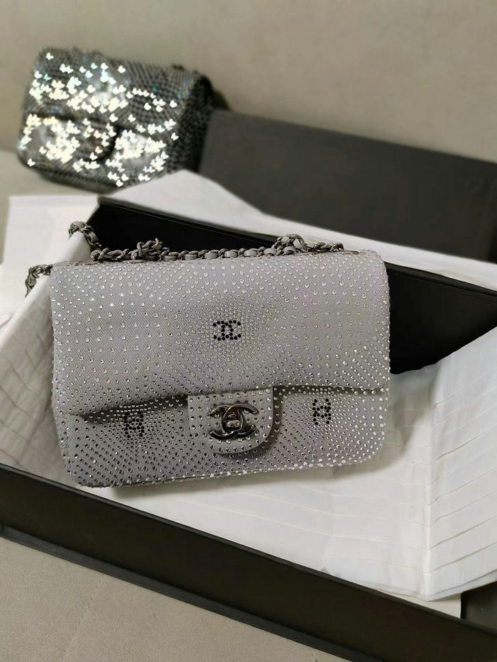 Chanel Small Flap Evening Bag With Crystal Grey AS2320