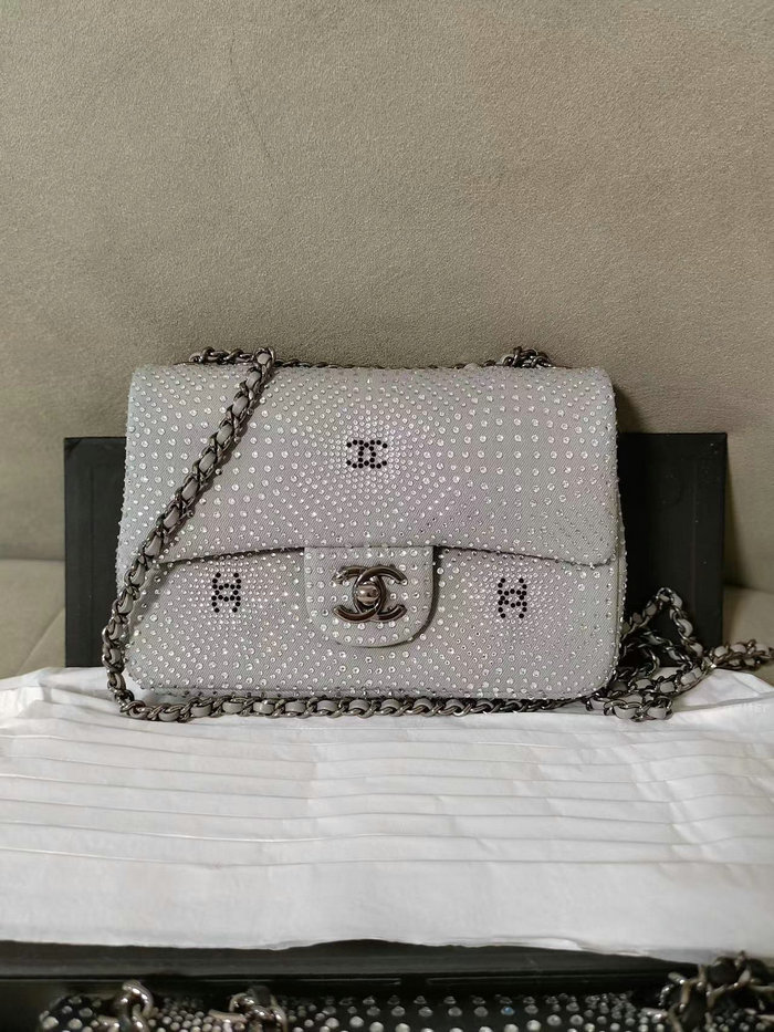 Chanel Small Flap Evening Bag With Crystal Grey AS2320