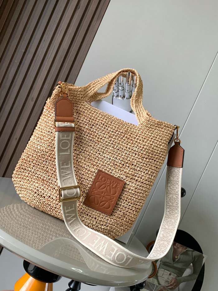 Loewe Slit Raffia & Calfskin Tote L8003