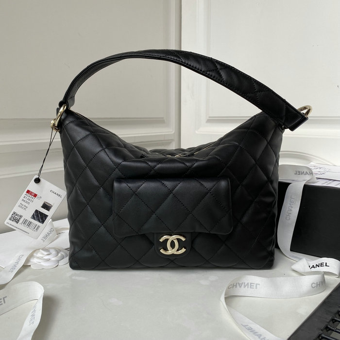 Small Chanel Calfskin Hobo Bag Black AS4347