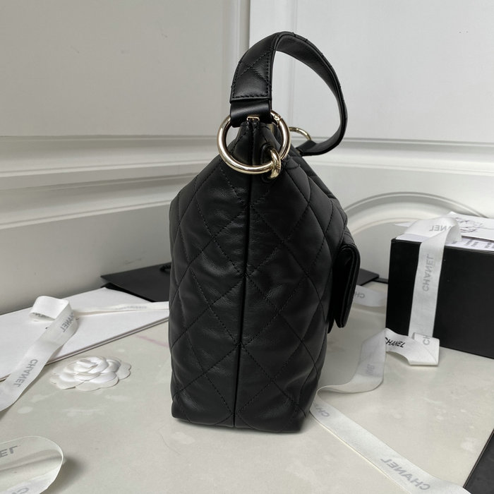 Small Chanel Calfskin Hobo Bag Black AS4347