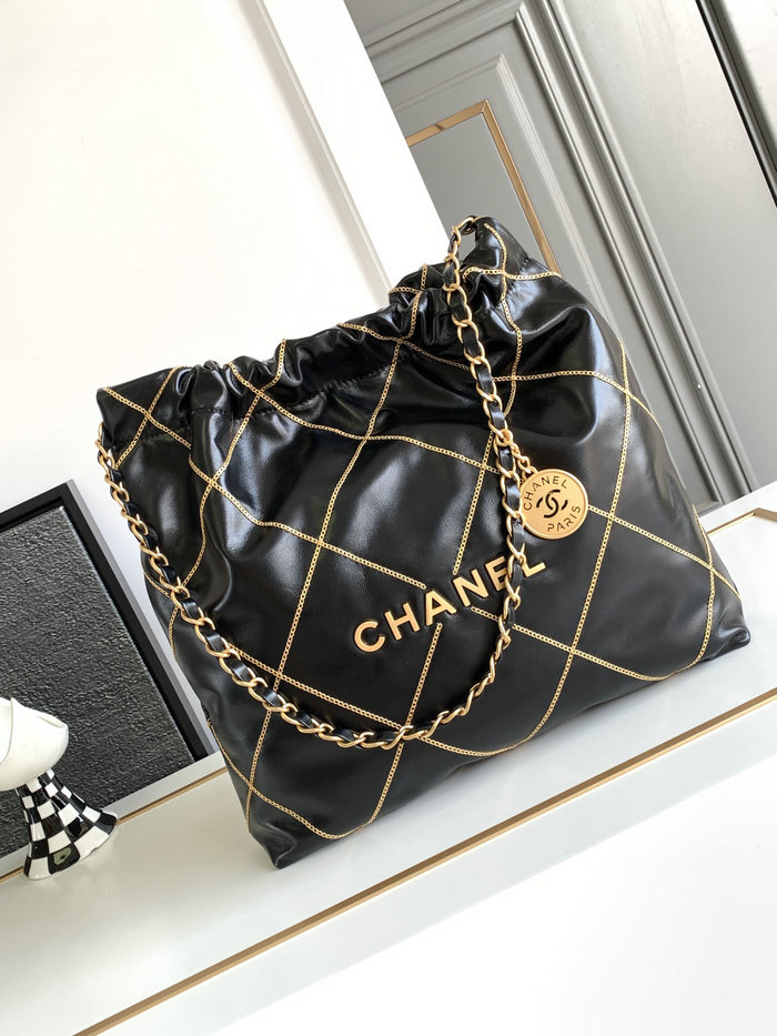 Small Chanel Shiny Calfskin 22 Handbag Black AS3260