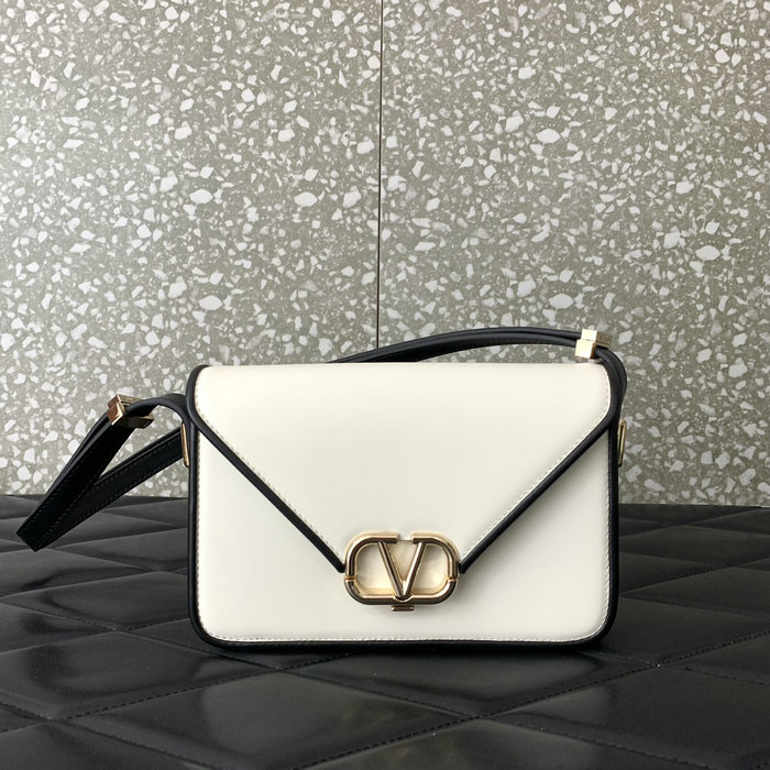 Small Valentino Garavani Shoulder Letter Bag White and Black V5082