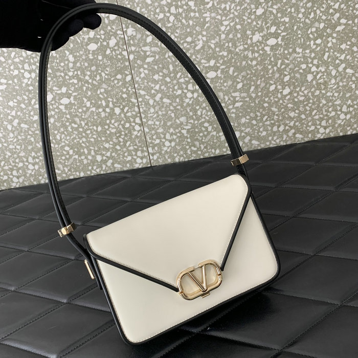 Small Valentino Garavani Shoulder Letter Bag White and Black V5082