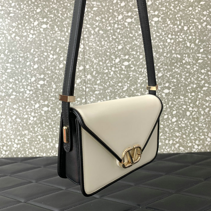 Small Valentino Garavani Shoulder Letter Bag White and Black V5082