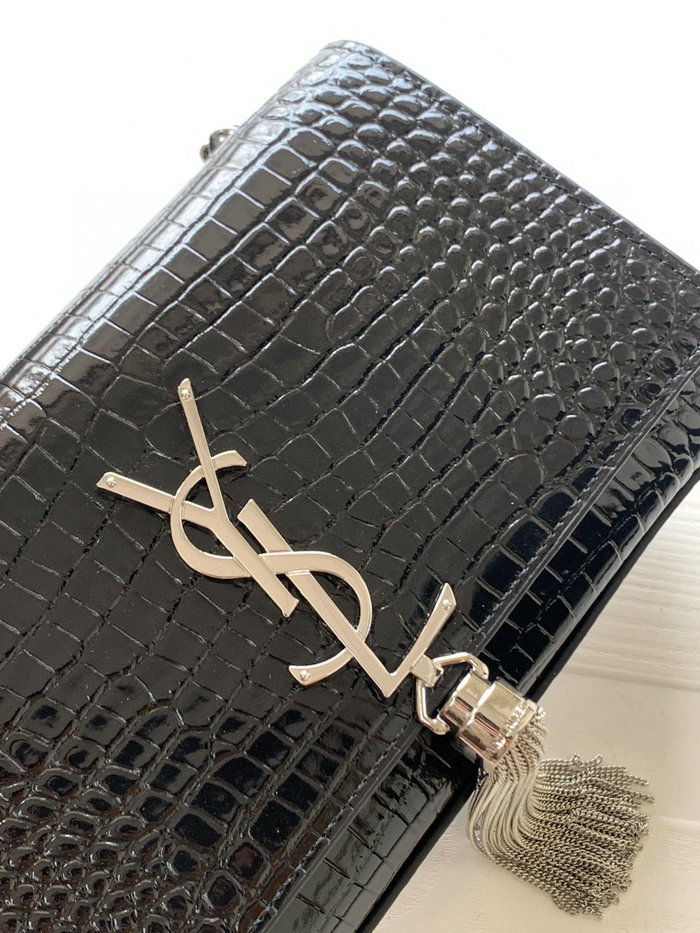 Saint Laurent Crocodile Kate 24 Chain Bag Black with Silver 354119