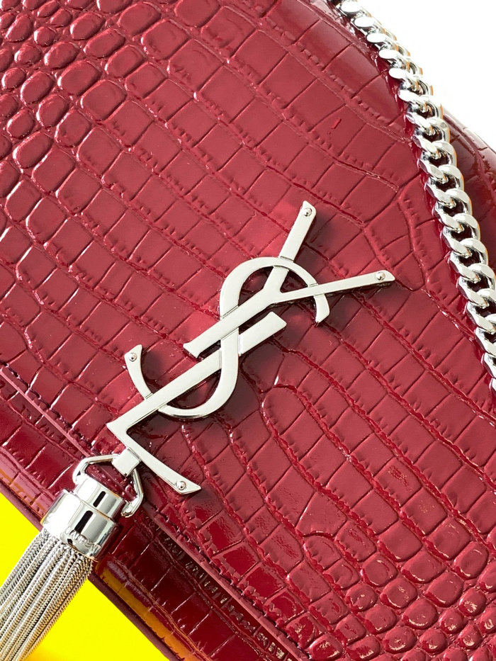 Saint Laurent Crocodile Kate 24 Chain Bag Burgundy 354119