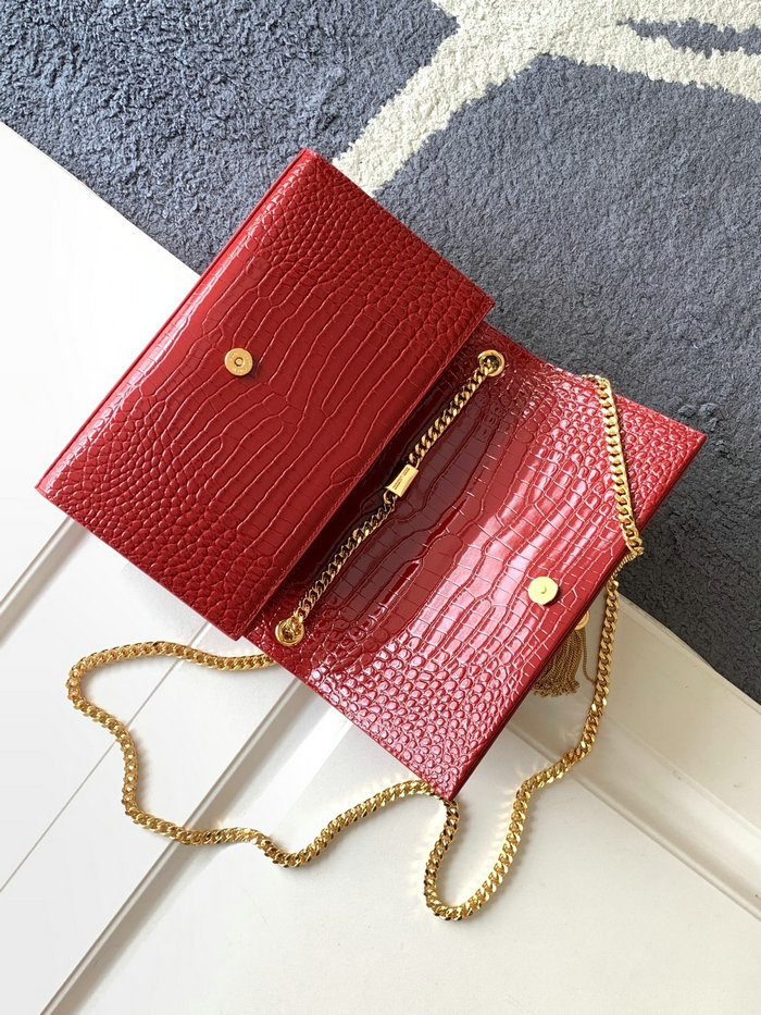 Saint Laurent Crocodile Kate 24 Chain Bag Red 354119