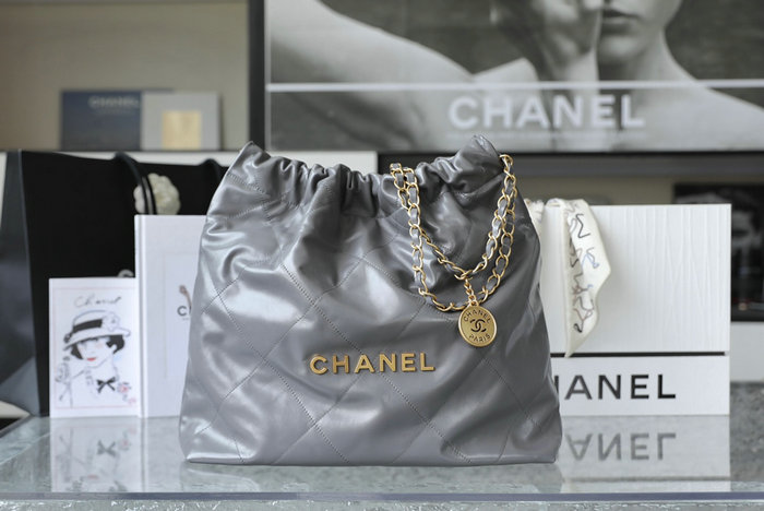 Chanel 22 Shiny Calfskin Handbag Grey AS3261