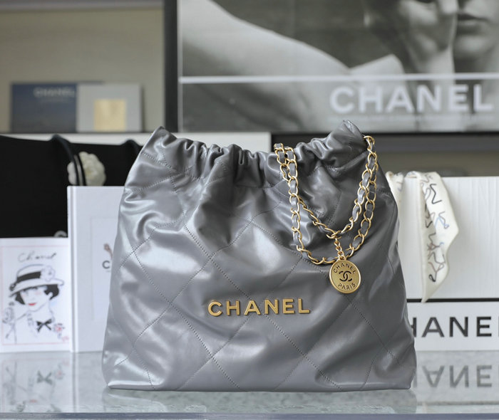 Chanel 22 Shiny Calfskin Handbag Grey AS3261