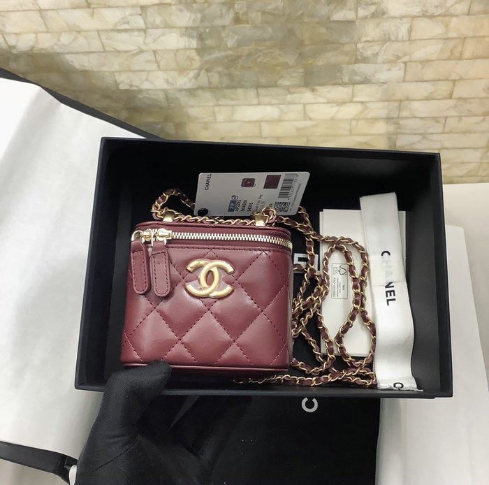 Chanel Calfskin Small Vanity With Chain Burgundy AP2292