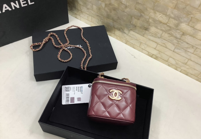 Chanel Calfskin Small Vanity With Chain Burgundy AP2292