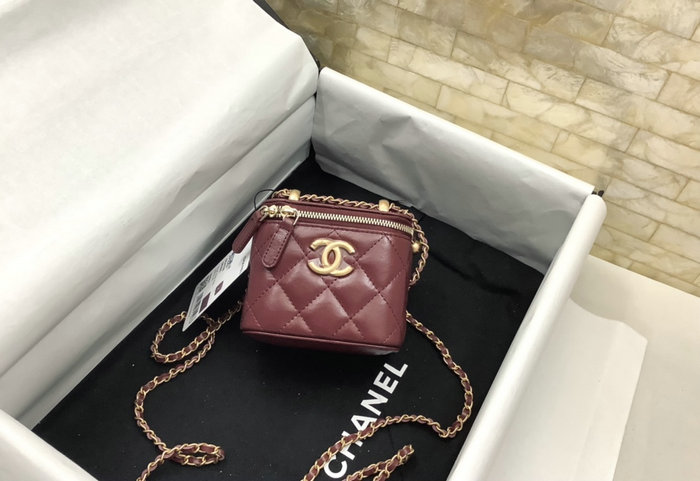 Chanel Calfskin Small Vanity With Chain Burgundy AP2292