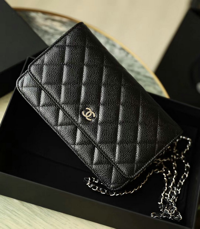 Chanel Caviar Woc Chain Wallet Black With Silver Hardware A33814