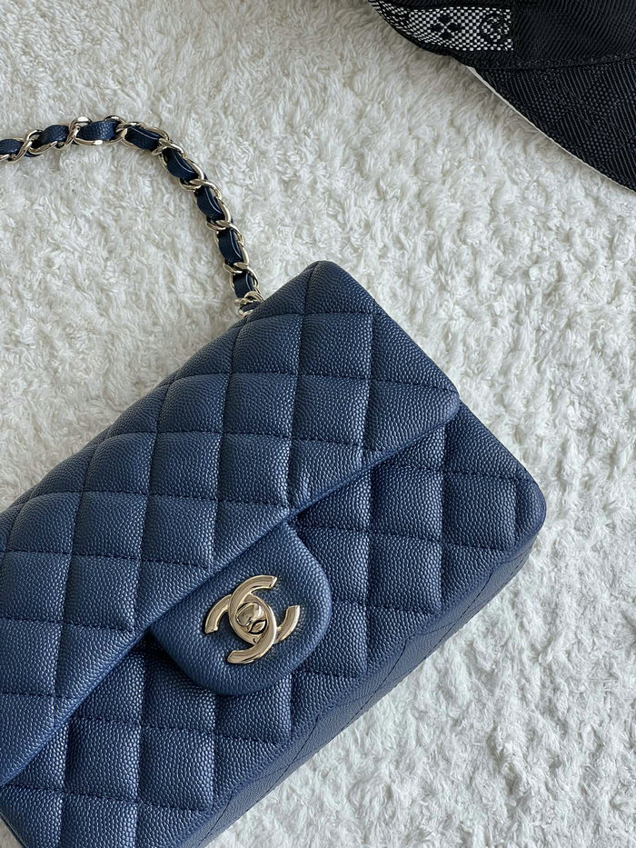 Classic Chanel Grain Calfskin Small Flap Bag Blue CF1116