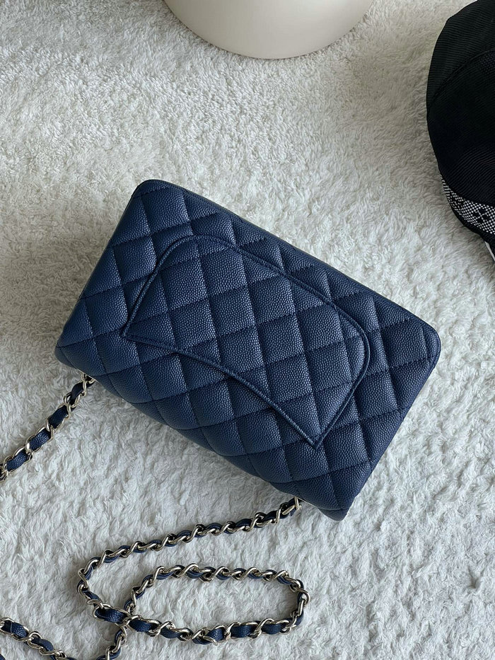 Classic Chanel Grain Calfskin Small Flap Bag Blue CF1116