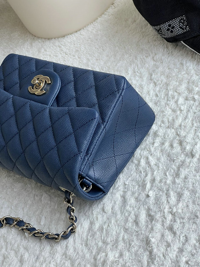 Classic Chanel Grain Calfskin Small Flap Bag Blue CF1116