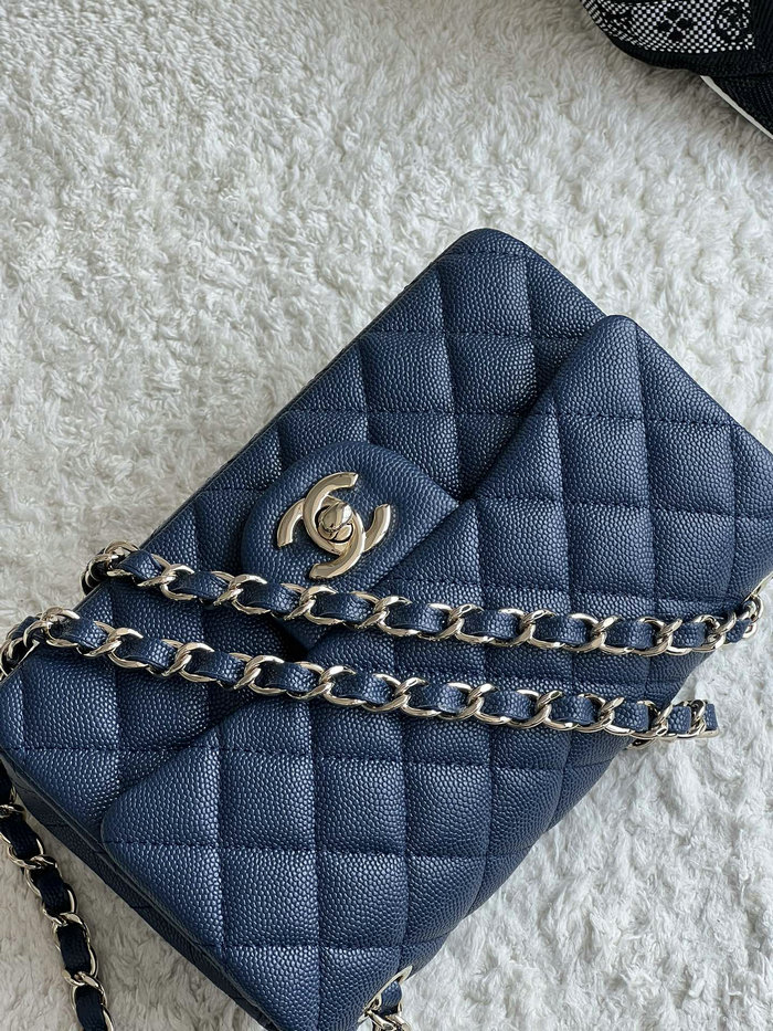 Classic Chanel Grain Calfskin Small Flap Bag Blue CF1116