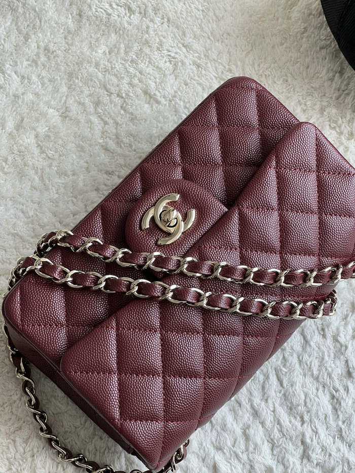 Classic Chanel Grain Calfskin Small Flap Bag Burgundy CF1116