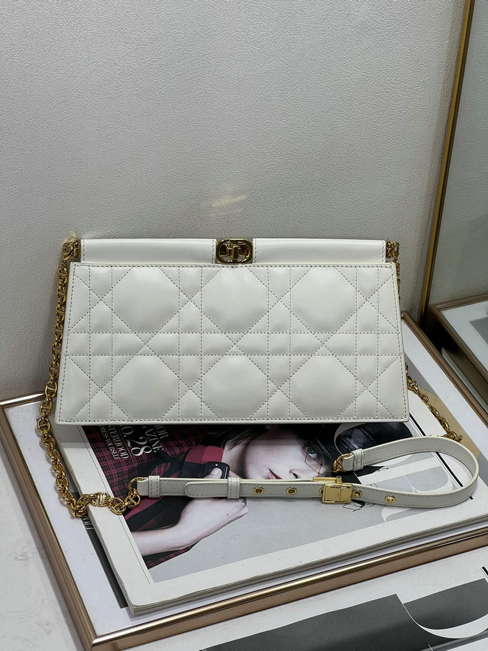 Dior Caro Colle Noire Clutch With Chain White D8803