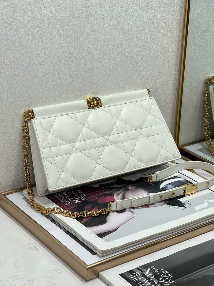 Dior Caro Colle Noire Clutch With Chain White D8803