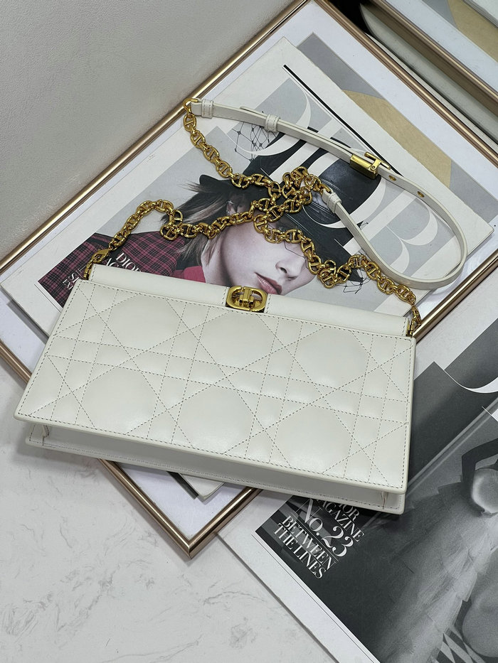 Dior Caro Colle Noire Clutch With Chain White D8803