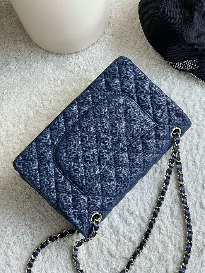 Medium Classic Chanel Grain Calfskin Flap Bag Blue A01112