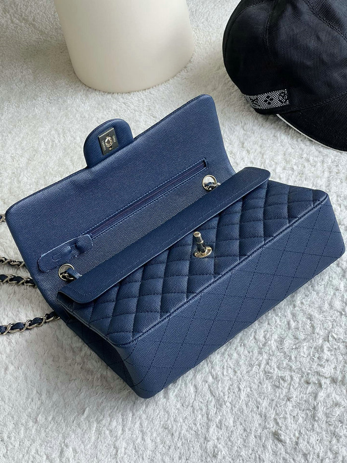 Medium Classic Chanel Grain Calfskin Flap Bag Blue A01112