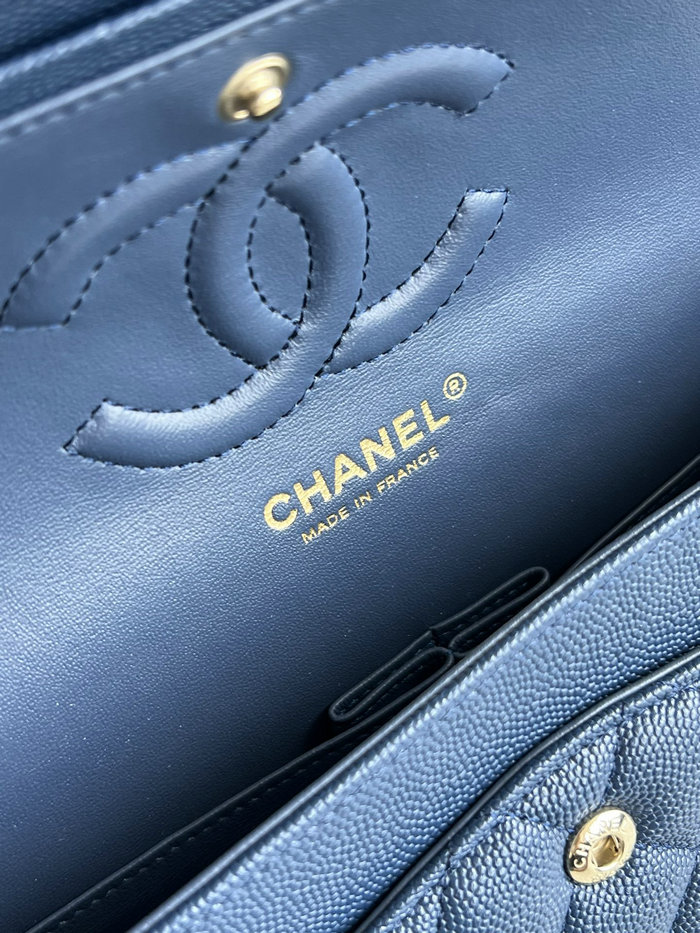 Medium Classic Chanel Grain Calfskin Flap Bag Blue A01112