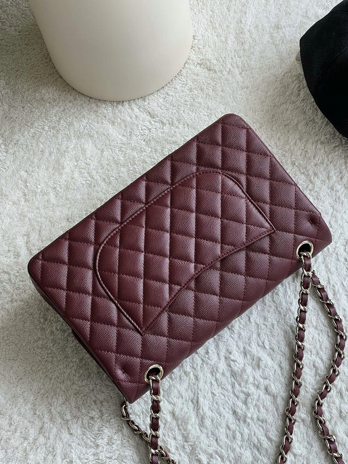 Medium Classic Chanel Grain Calfskin Flap Bag Burgundy A01112